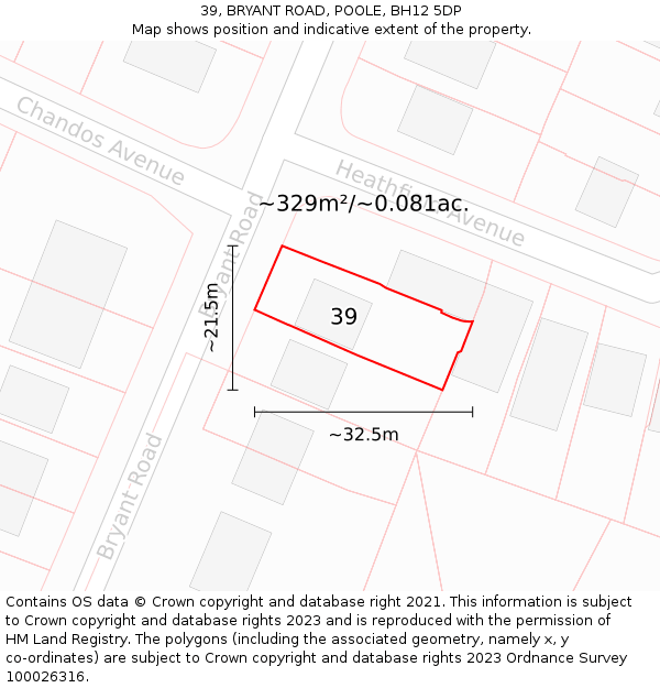 39, BRYANT ROAD, POOLE, BH12 5DP: Plot and title map