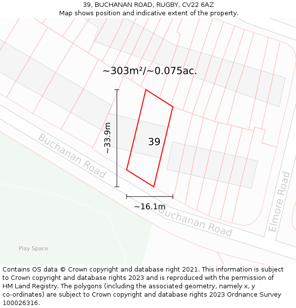 39, BUCHANAN ROAD, RUGBY, CV22 6AZ: Plot and title map