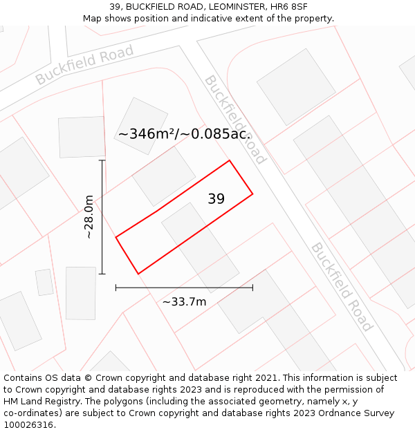 39, BUCKFIELD ROAD, LEOMINSTER, HR6 8SF: Plot and title map
