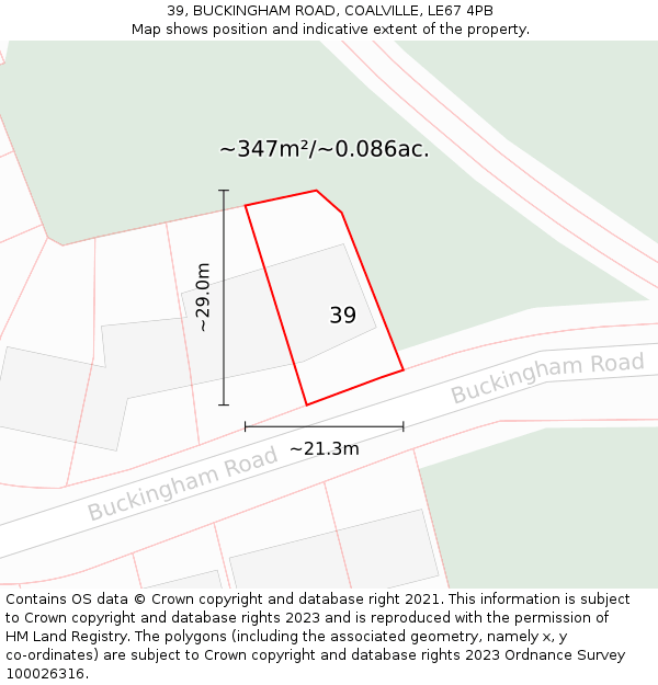 39, BUCKINGHAM ROAD, COALVILLE, LE67 4PB: Plot and title map