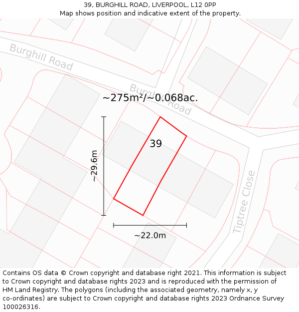 39, BURGHILL ROAD, LIVERPOOL, L12 0PP: Plot and title map