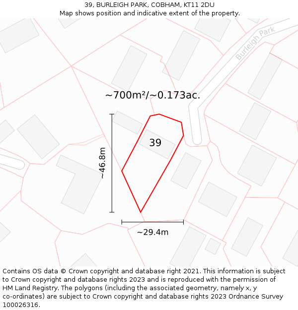 39, BURLEIGH PARK, COBHAM, KT11 2DU: Plot and title map