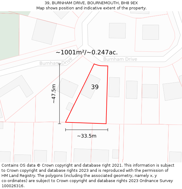 39, BURNHAM DRIVE, BOURNEMOUTH, BH8 9EX: Plot and title map