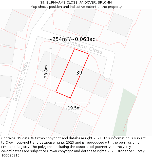 39, BURNHAMS CLOSE, ANDOVER, SP10 4NJ: Plot and title map