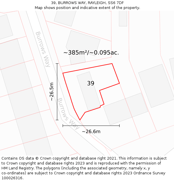 39, BURROWS WAY, RAYLEIGH, SS6 7DF: Plot and title map