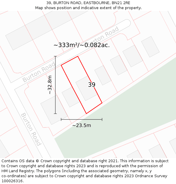 39, BURTON ROAD, EASTBOURNE, BN21 2RE: Plot and title map