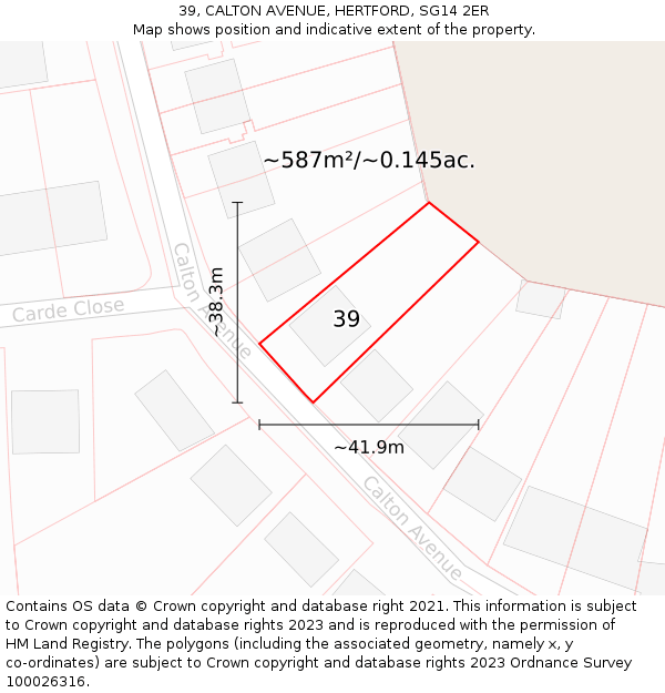 39, CALTON AVENUE, HERTFORD, SG14 2ER: Plot and title map