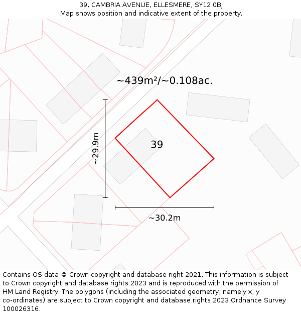 39, CAMBRIA AVENUE, ELLESMERE, SY12 0BJ: Plot and title map