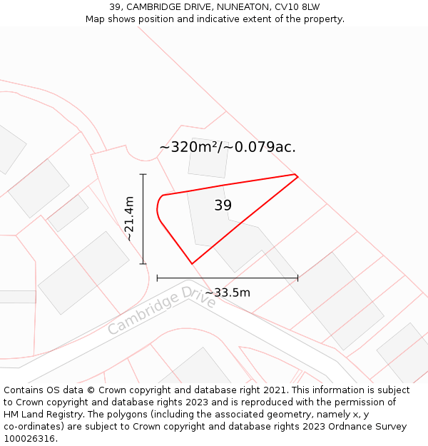 39, CAMBRIDGE DRIVE, NUNEATON, CV10 8LW: Plot and title map