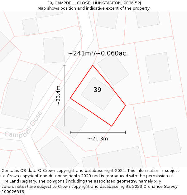 39, CAMPBELL CLOSE, HUNSTANTON, PE36 5PJ: Plot and title map