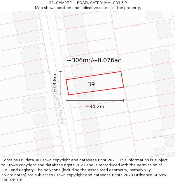 39, CAMPBELL ROAD, CATERHAM, CR3 5JP: Plot and title map