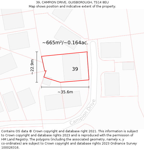 39, CAMPION DRIVE, GUISBOROUGH, TS14 8EU: Plot and title map