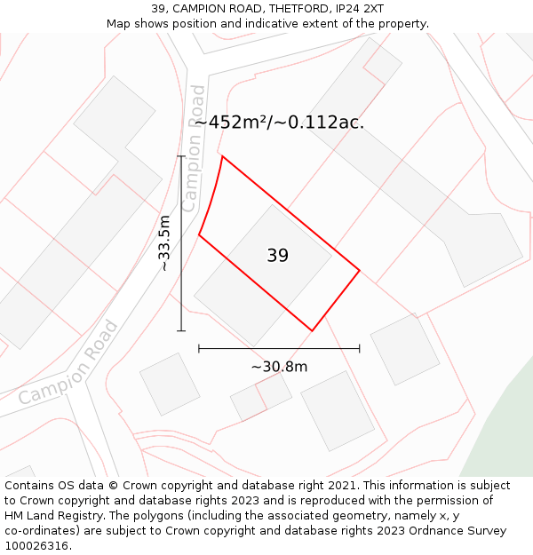 39, CAMPION ROAD, THETFORD, IP24 2XT: Plot and title map