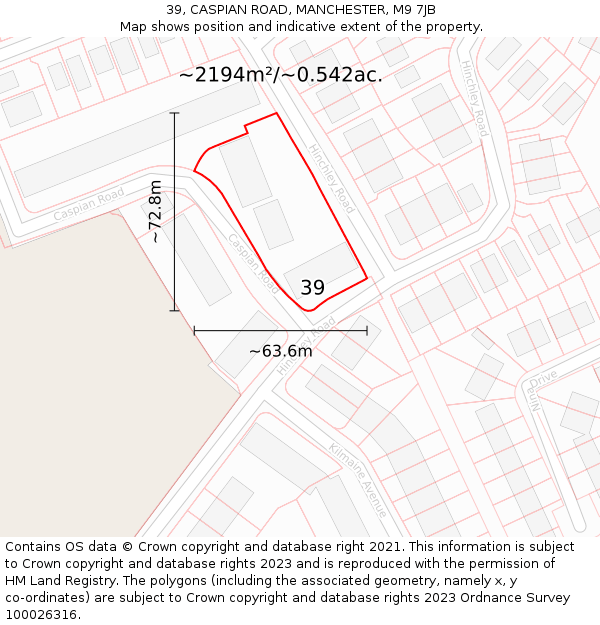 39, CASPIAN ROAD, MANCHESTER, M9 7JB: Plot and title map