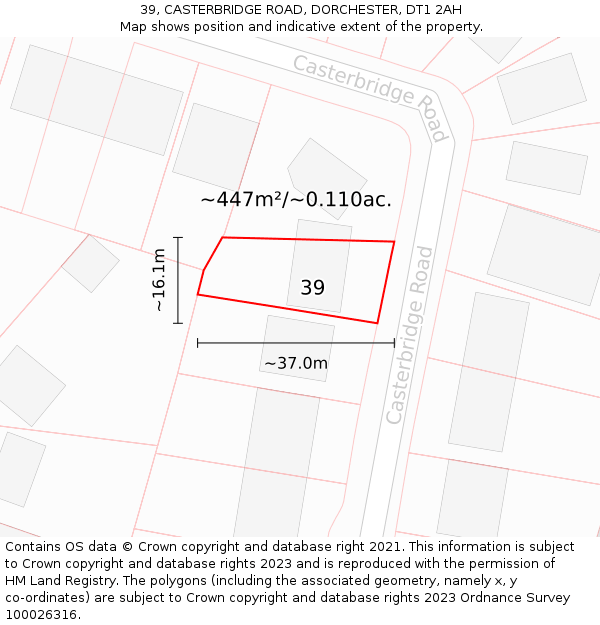 39, CASTERBRIDGE ROAD, DORCHESTER, DT1 2AH: Plot and title map