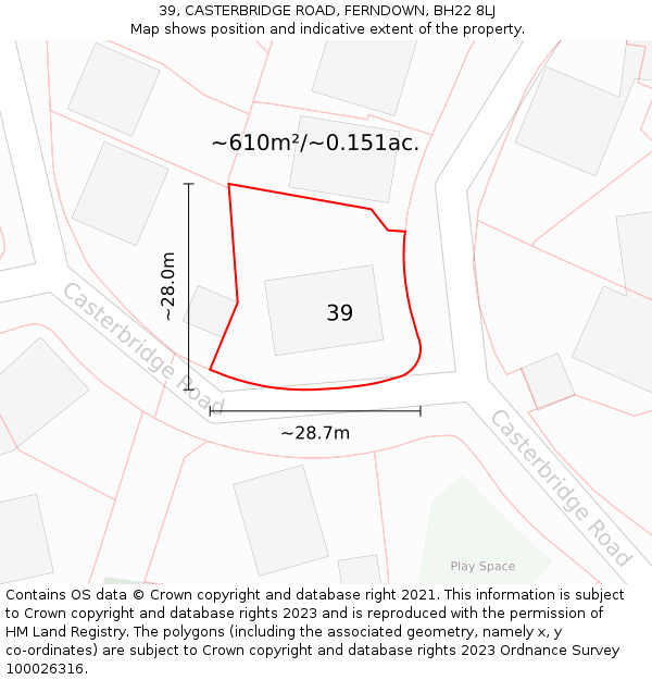 39, CASTERBRIDGE ROAD, FERNDOWN, BH22 8LJ: Plot and title map