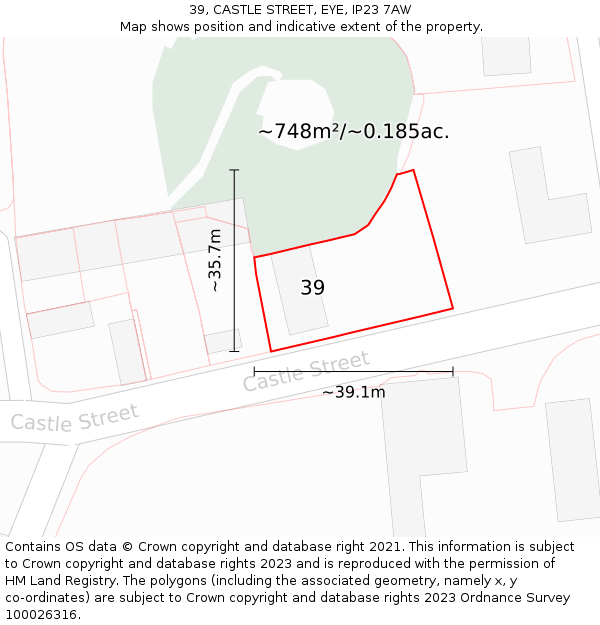 39, CASTLE STREET, EYE, IP23 7AW: Plot and title map