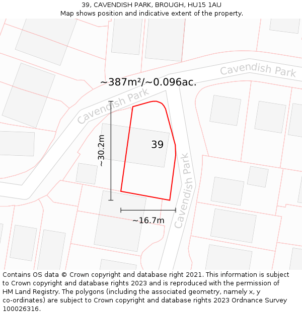 39, CAVENDISH PARK, BROUGH, HU15 1AU: Plot and title map