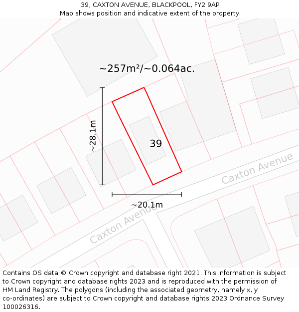 39, CAXTON AVENUE, BLACKPOOL, FY2 9AP: Plot and title map