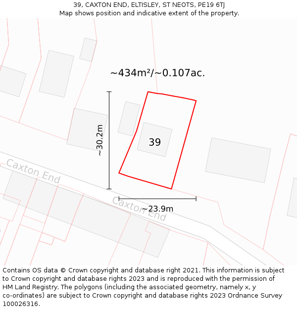 39, CAXTON END, ELTISLEY, ST NEOTS, PE19 6TJ: Plot and title map