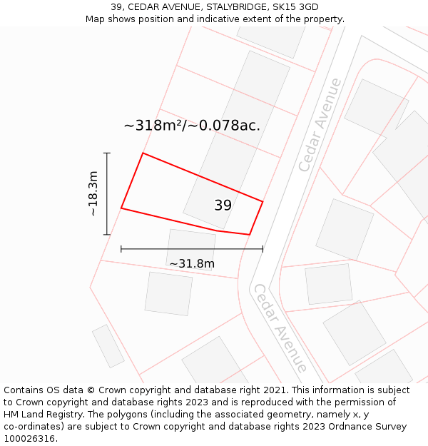 39, CEDAR AVENUE, STALYBRIDGE, SK15 3GD: Plot and title map