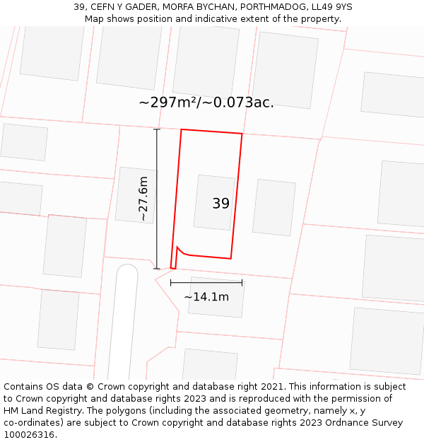 39, CEFN Y GADER, MORFA BYCHAN, PORTHMADOG, LL49 9YS: Plot and title map