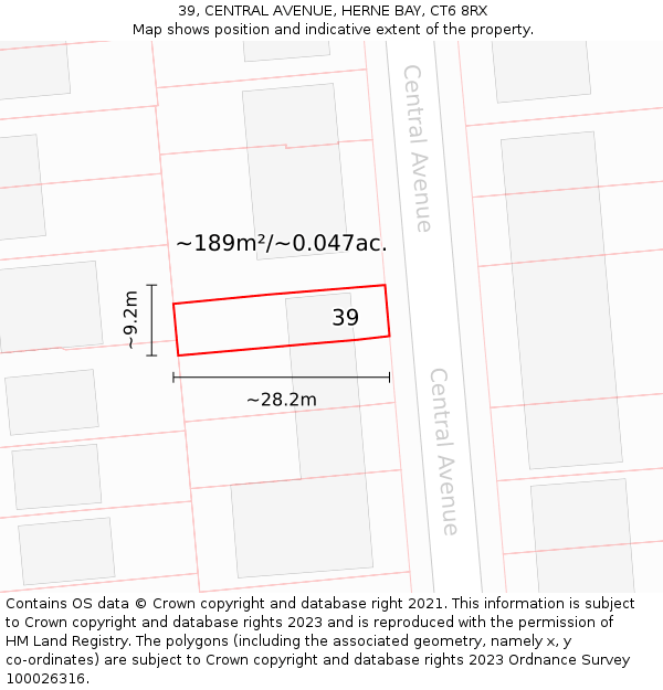 39, CENTRAL AVENUE, HERNE BAY, CT6 8RX: Plot and title map