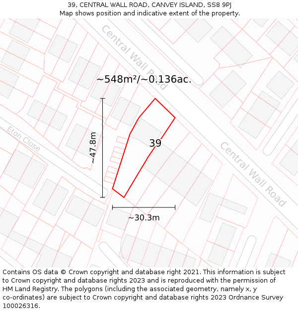 39, CENTRAL WALL ROAD, CANVEY ISLAND, SS8 9PJ: Plot and title map