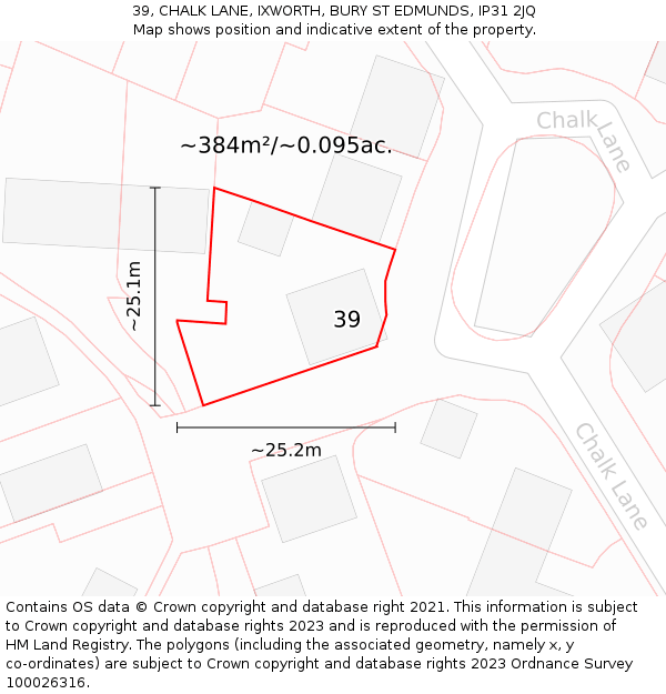 39, CHALK LANE, IXWORTH, BURY ST EDMUNDS, IP31 2JQ: Plot and title map