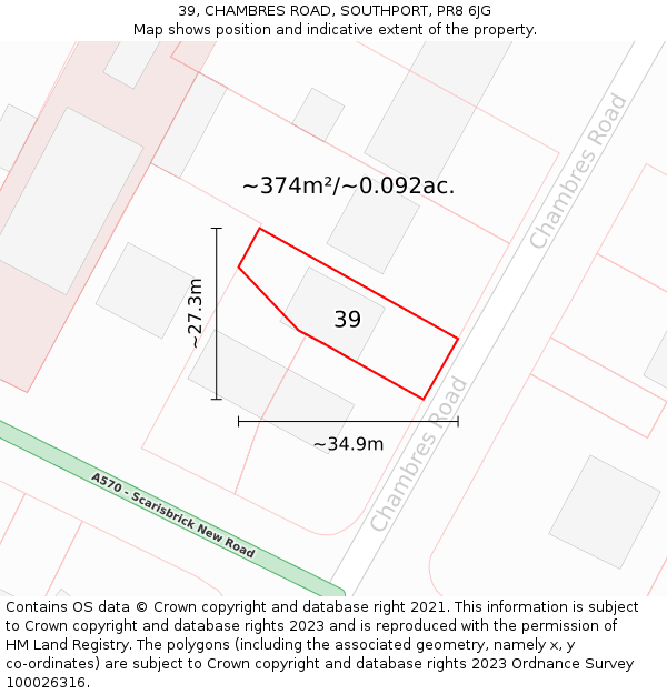 39, CHAMBRES ROAD, SOUTHPORT, PR8 6JG: Plot and title map