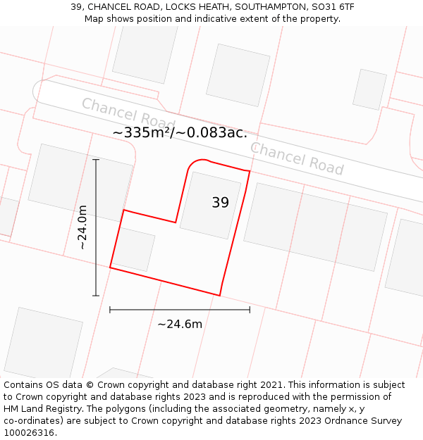 39, CHANCEL ROAD, LOCKS HEATH, SOUTHAMPTON, SO31 6TF: Plot and title map