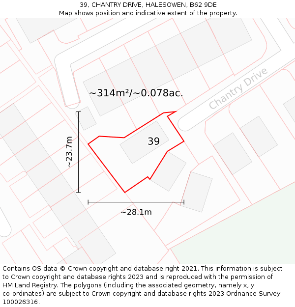 39, CHANTRY DRIVE, HALESOWEN, B62 9DE: Plot and title map