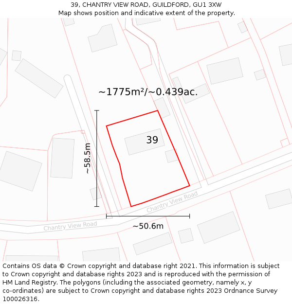 39, CHANTRY VIEW ROAD, GUILDFORD, GU1 3XW: Plot and title map