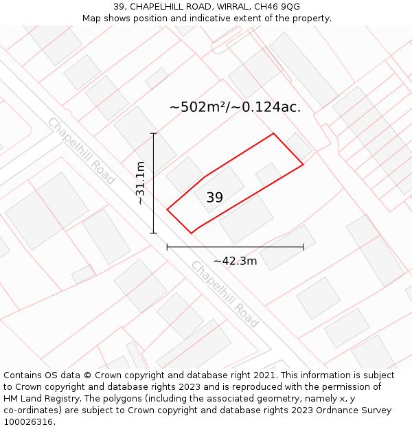 39, CHAPELHILL ROAD, WIRRAL, CH46 9QG: Plot and title map