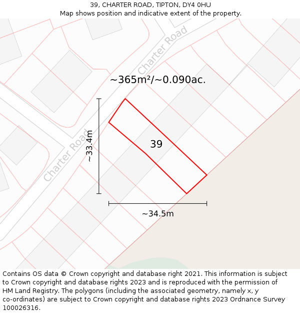 39, CHARTER ROAD, TIPTON, DY4 0HU: Plot and title map