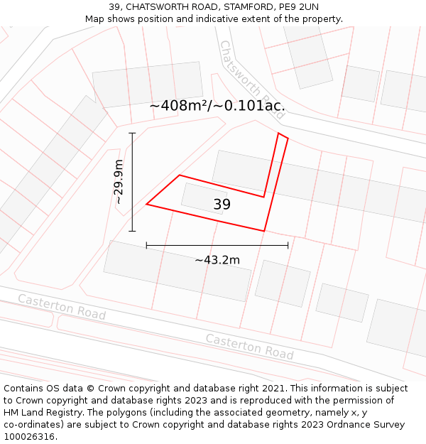 39, CHATSWORTH ROAD, STAMFORD, PE9 2UN: Plot and title map