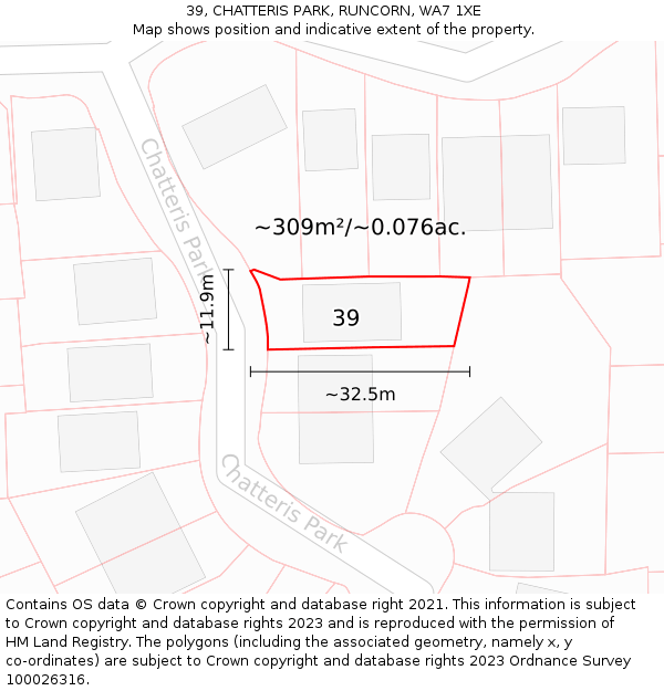 39, CHATTERIS PARK, RUNCORN, WA7 1XE: Plot and title map