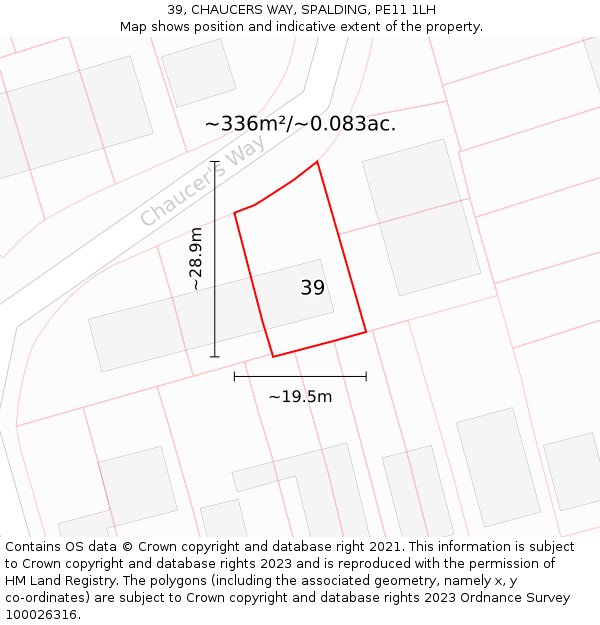 39, CHAUCERS WAY, SPALDING, PE11 1LH: Plot and title map