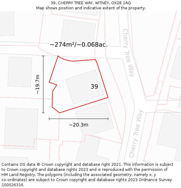 39, CHERRY TREE WAY, WITNEY, OX28 1AQ: Plot and title map