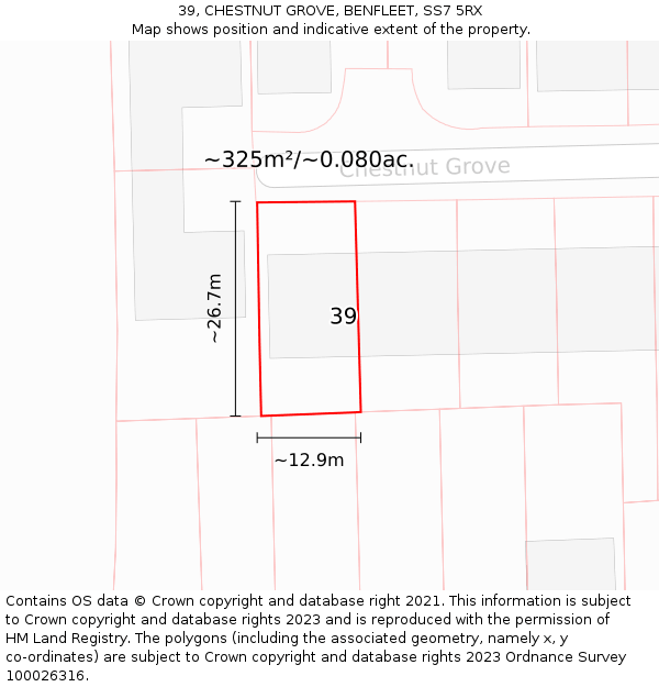 39, CHESTNUT GROVE, BENFLEET, SS7 5RX: Plot and title map