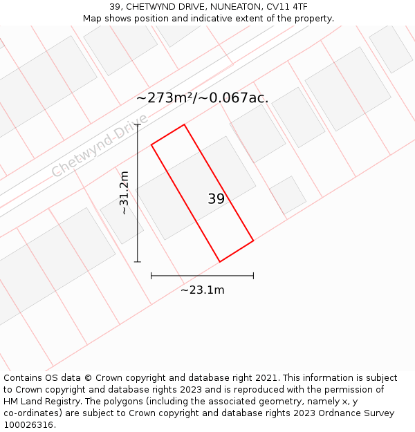 39, CHETWYND DRIVE, NUNEATON, CV11 4TF: Plot and title map