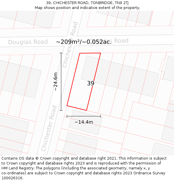 39, CHICHESTER ROAD, TONBRIDGE, TN9 2TJ: Plot and title map