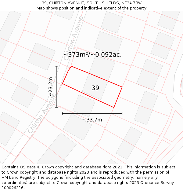 39, CHIRTON AVENUE, SOUTH SHIELDS, NE34 7BW: Plot and title map