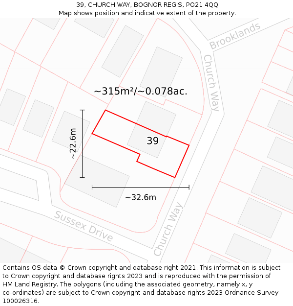 39, CHURCH WAY, BOGNOR REGIS, PO21 4QQ: Plot and title map