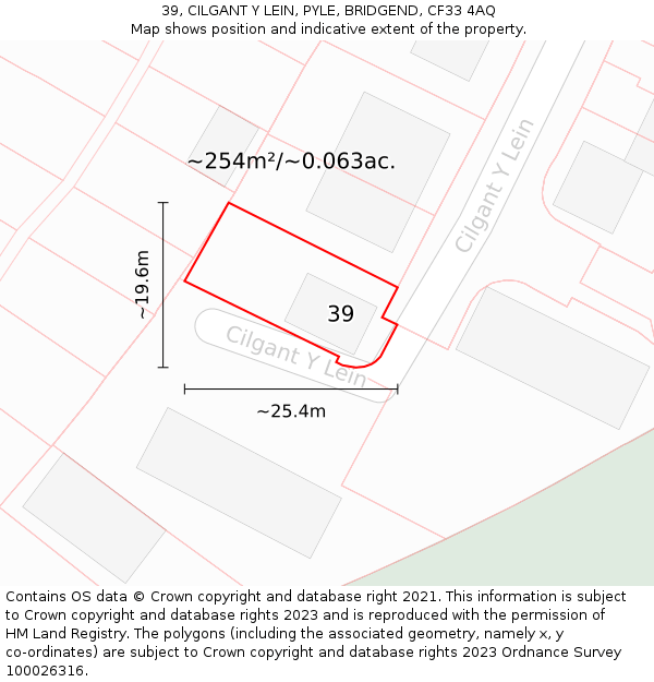 39, CILGANT Y LEIN, PYLE, BRIDGEND, CF33 4AQ: Plot and title map