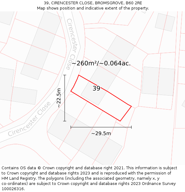 39, CIRENCESTER CLOSE, BROMSGROVE, B60 2RE: Plot and title map