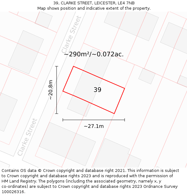 39, CLARKE STREET, LEICESTER, LE4 7NB: Plot and title map