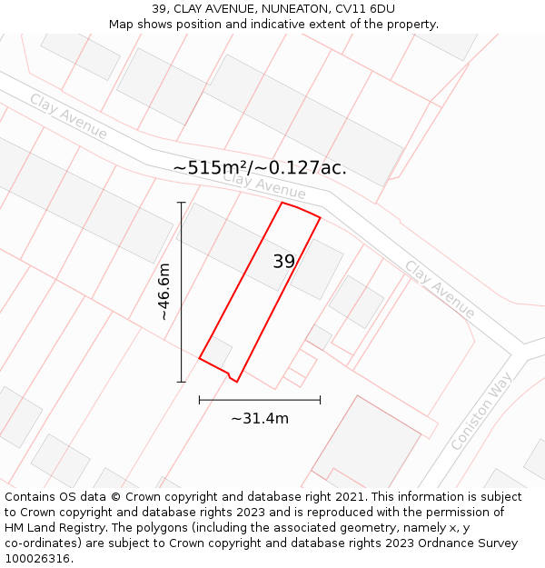 39, CLAY AVENUE, NUNEATON, CV11 6DU: Plot and title map