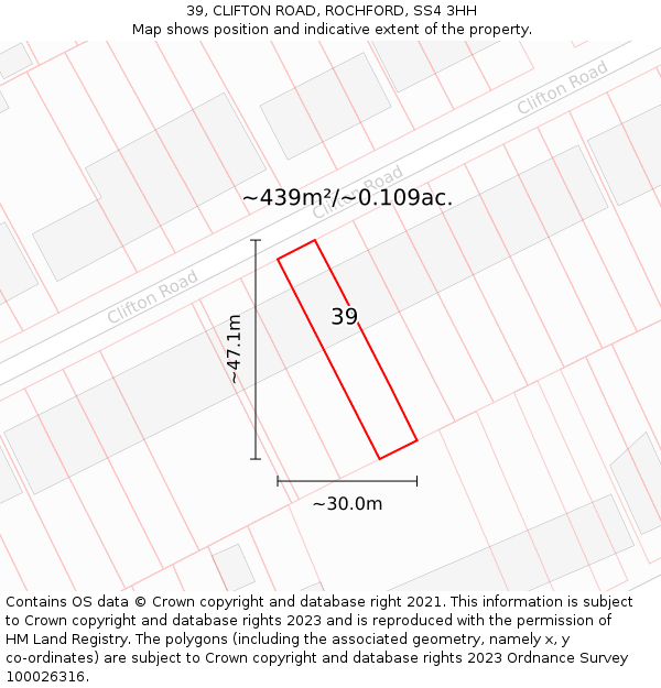 39, CLIFTON ROAD, ROCHFORD, SS4 3HH: Plot and title map