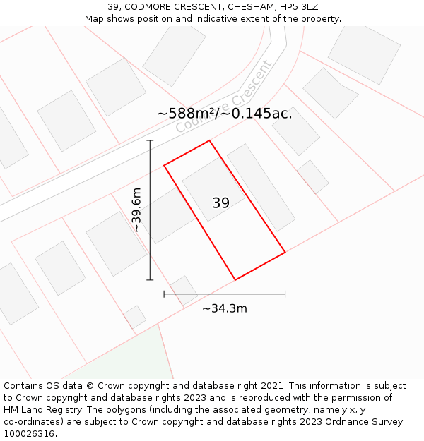 39, CODMORE CRESCENT, CHESHAM, HP5 3LZ: Plot and title map
